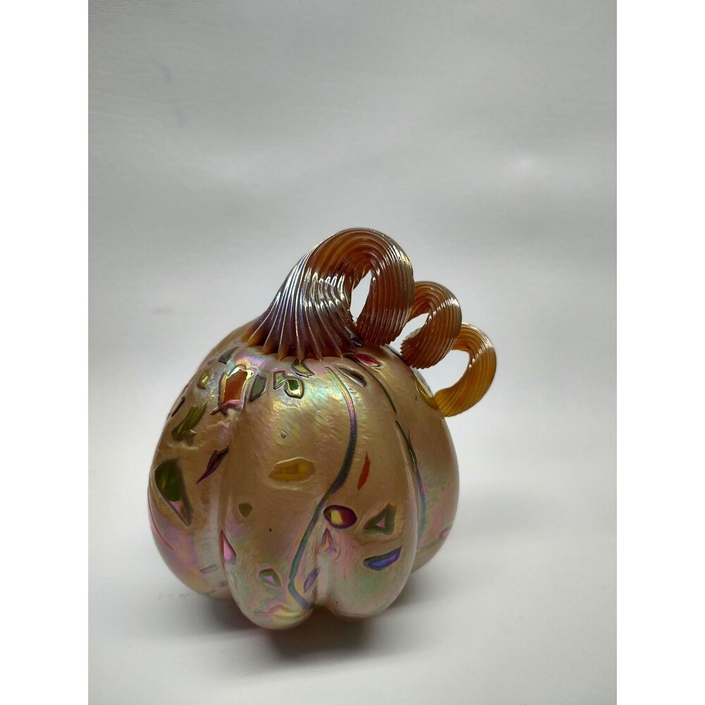 Vintage Art Glass Pumpkin Paperweight Very Colorful 4-1/2"